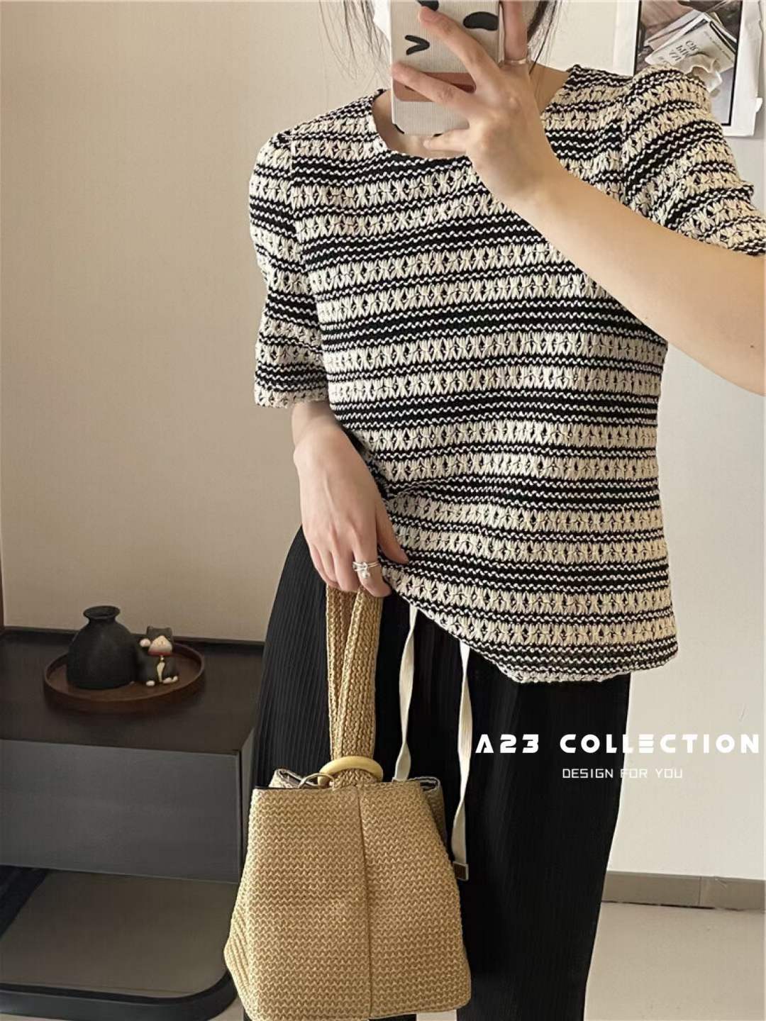 ジャガード五分袖トップス AJ33172-726