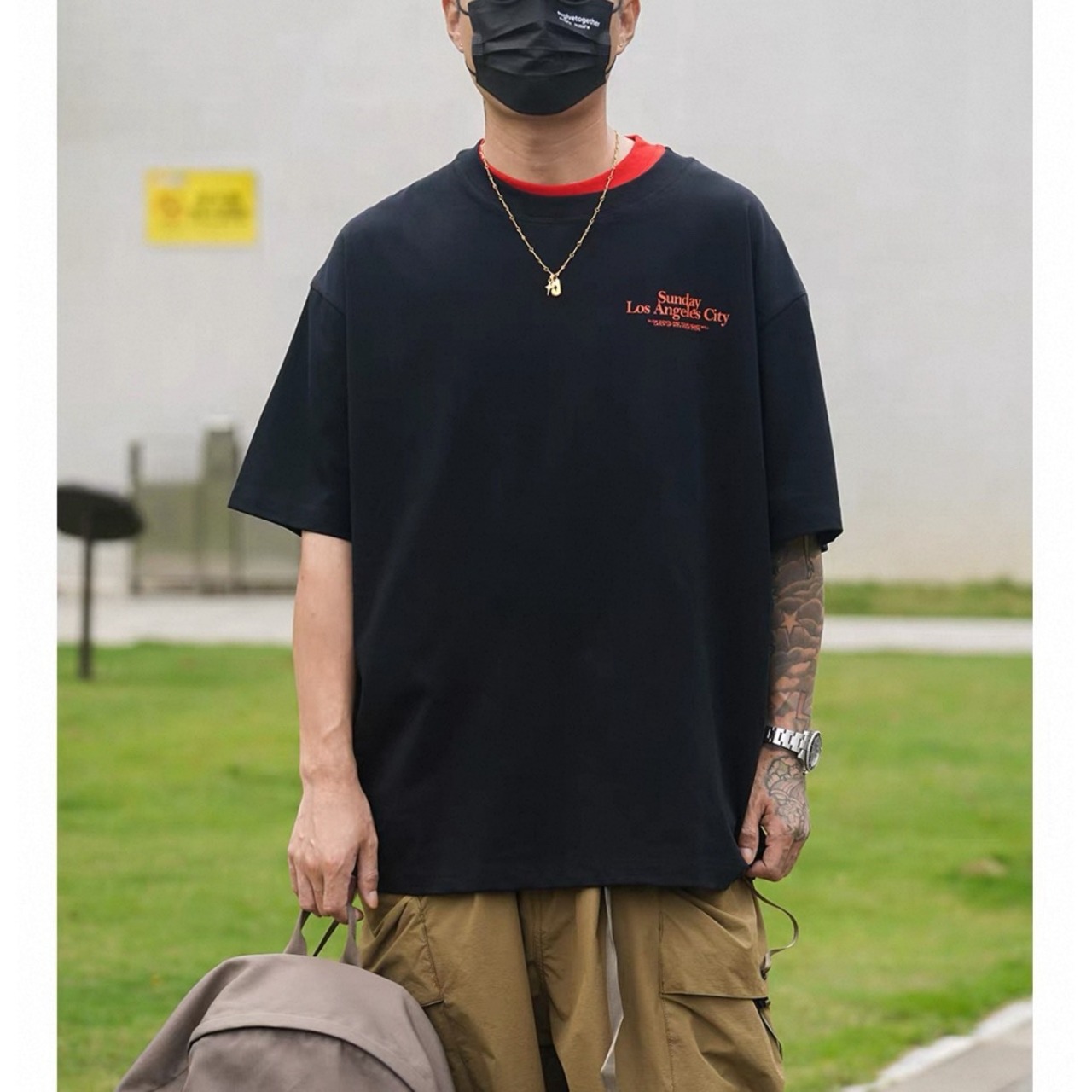 Back logo layered collar tee 1440 - 2
