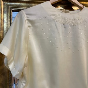 VINTAGE 50-60's yellow flower embroidery blouse