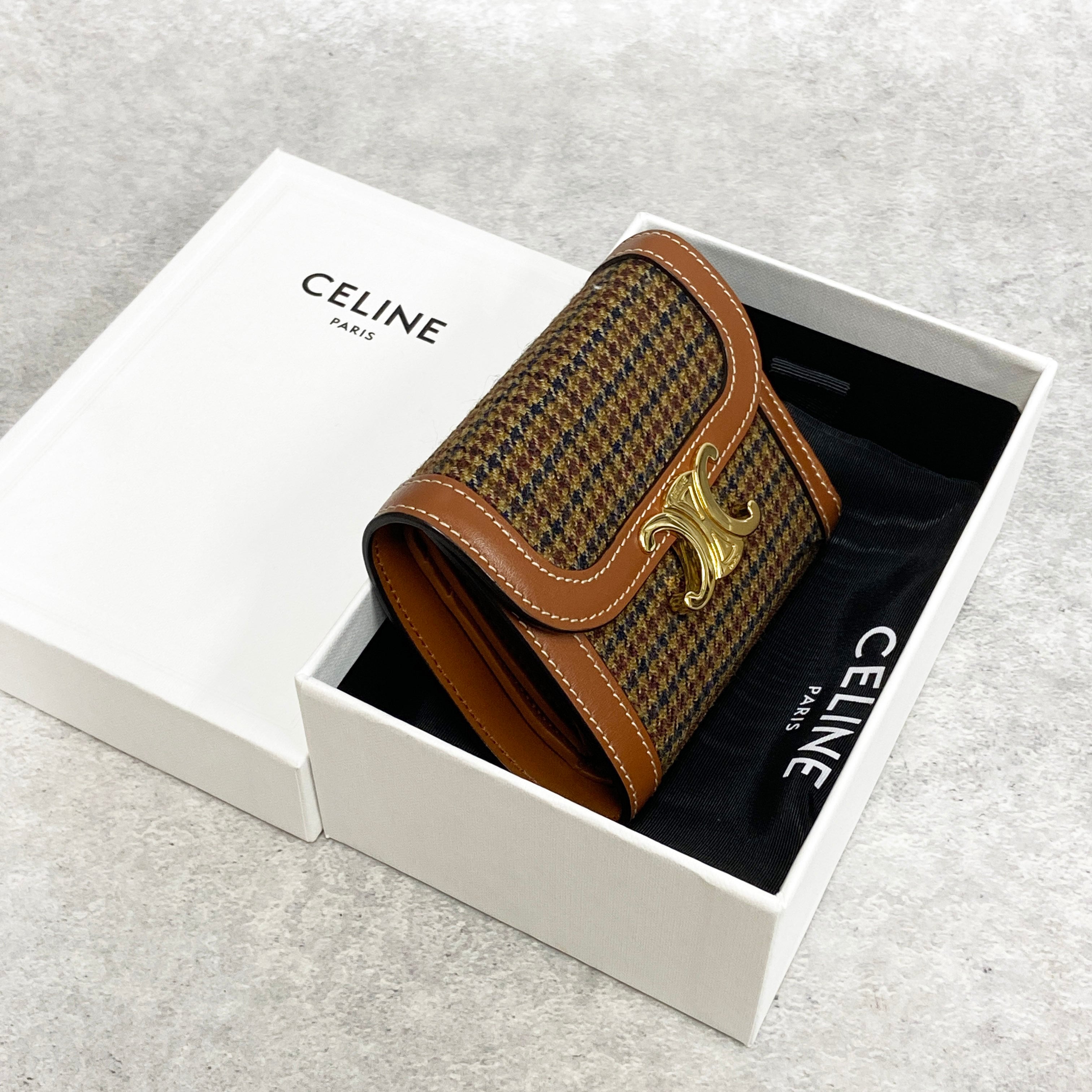 CELINE セリーヌ トリオンフ 三つ折り財布 ツイード レザー