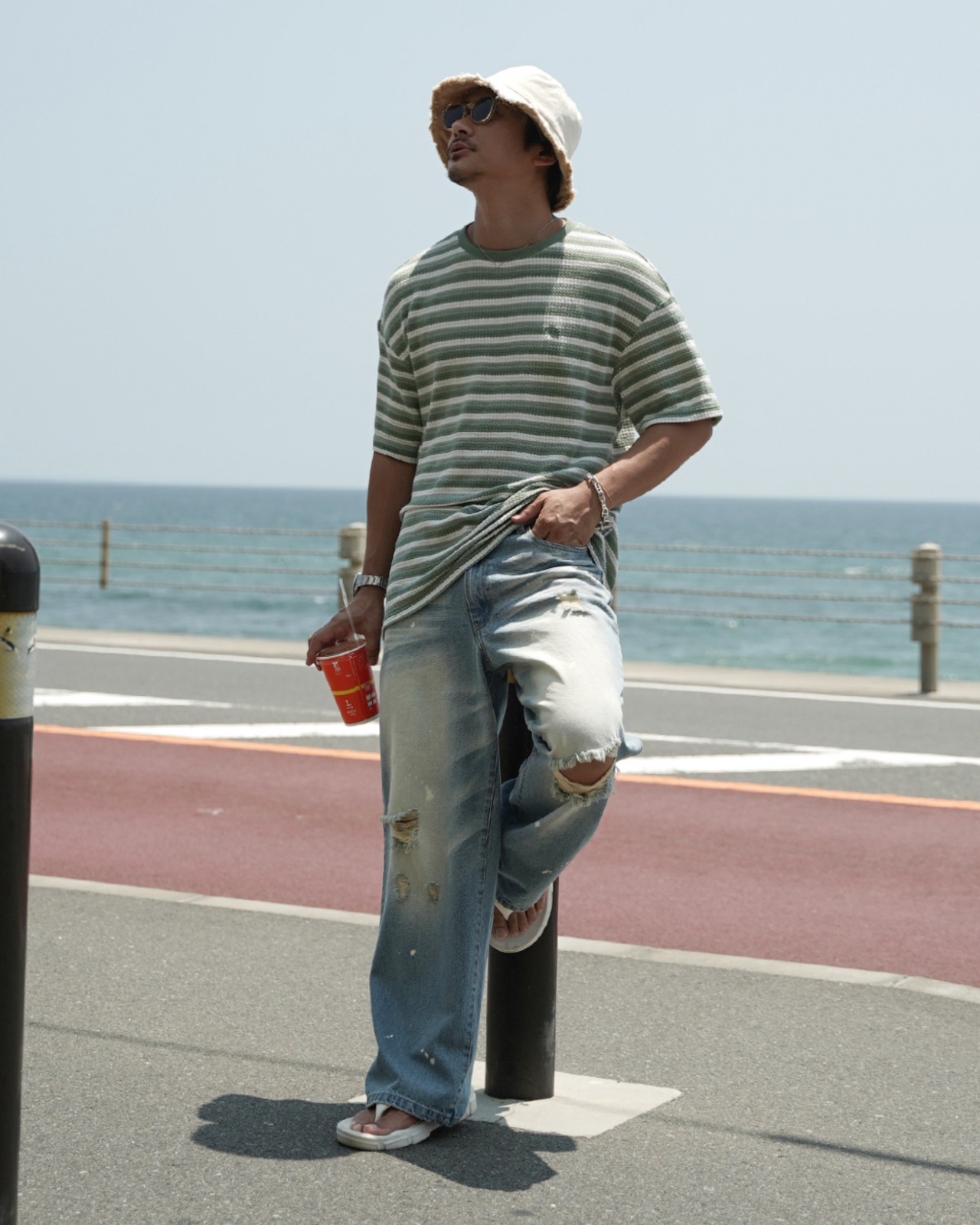 【#Re:room】MESH BOADER BIG T-SHIRTS［REC850］
