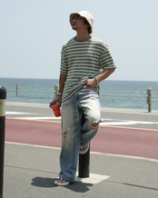 【#Re:room】MESH BOADER BIG T-SHIRTS［REC850］