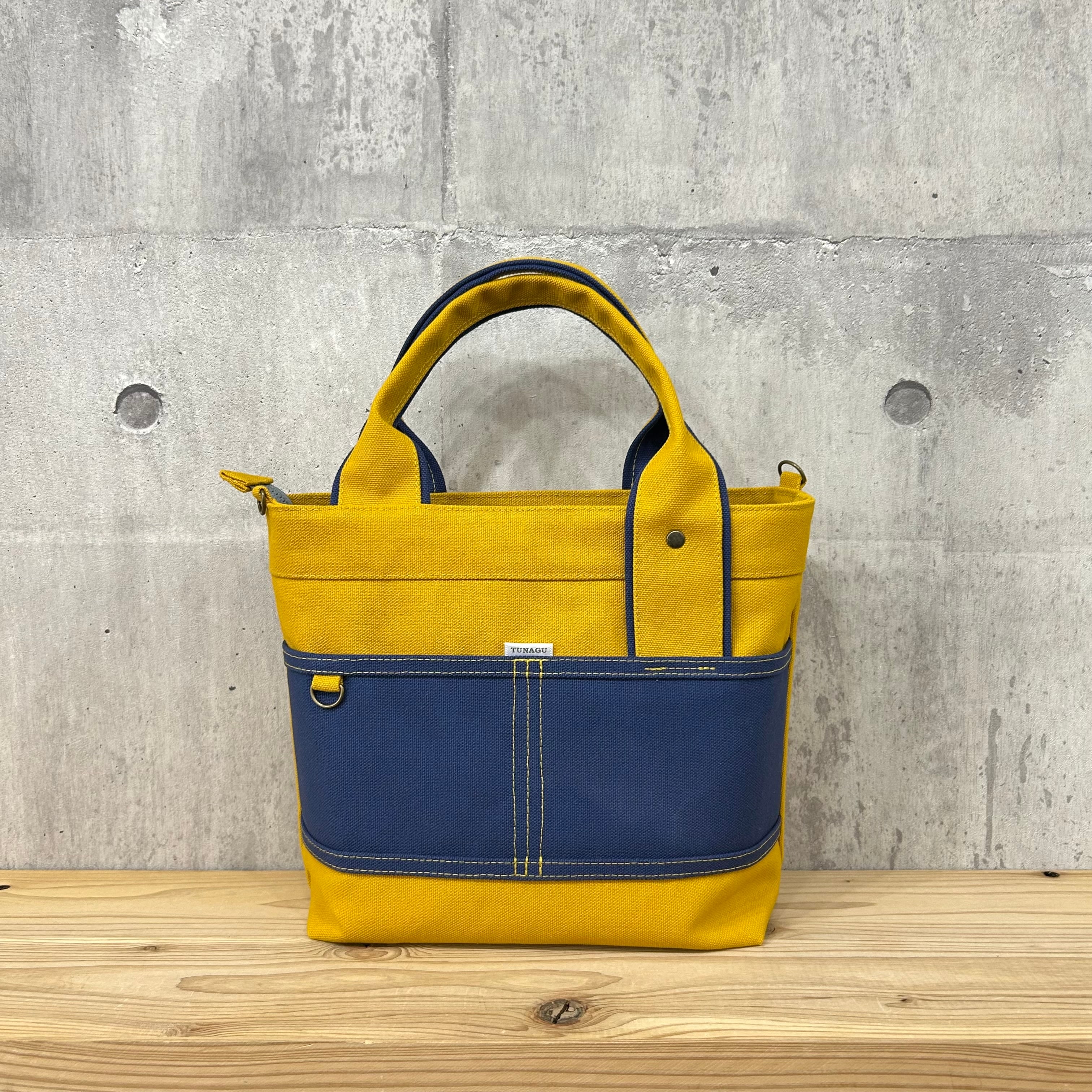 【ファスナーVer.】人気No.1.▽Bi Color Tote "M"【マスタード×紺】