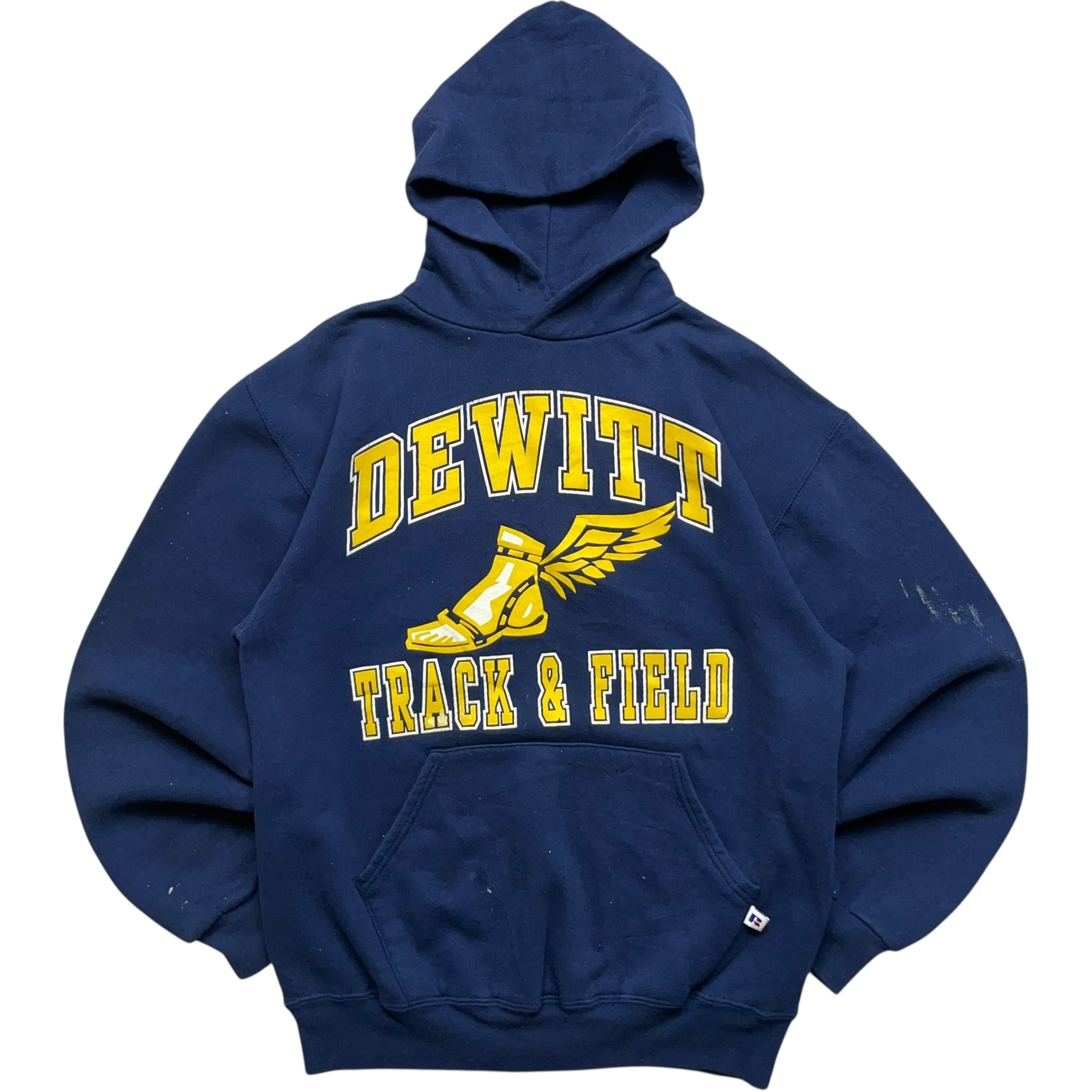 《M》russell athletic ラッセルアスレチック スウェット パーカー 両面プリント ネイビー 90年代 vintage no.9168