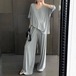 【2点セット】3色／七分袖Vネックトップス＋ルーズパンツ ・13658