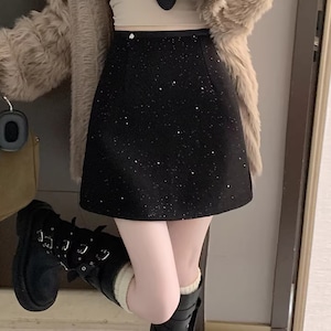 2色/ウールタッチスパンコールデコスカート ・75039 2色/ウールタッチスパンコールデコスカート ・75039