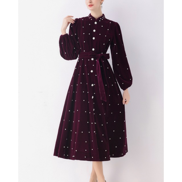 パールドットスタンドワンピース L2000