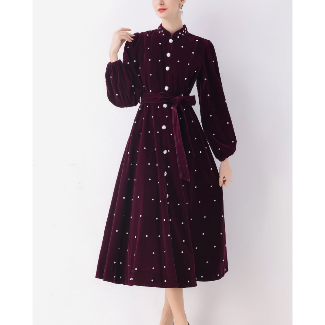 パールドットスタンドワンピース L2000