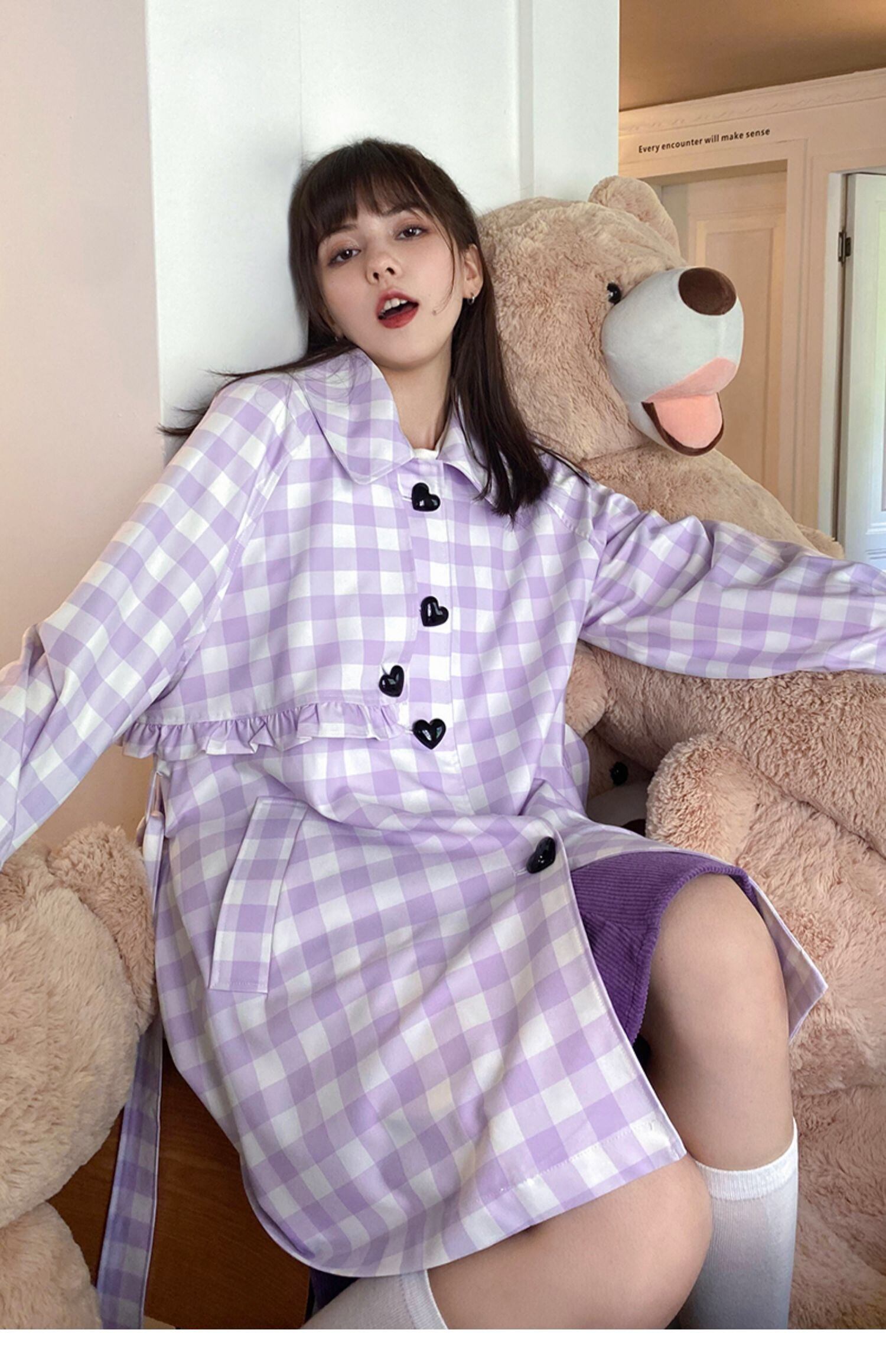 ギンガムチェック 紫 パープル コート ジャケット | LOVEYsmileSHOP