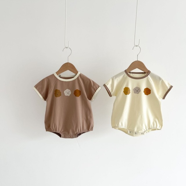 【BABY】くもパンプリント配色デザイン半袖ロンパース - 1