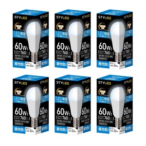 【努力特価】スタイルド LED電球 6個セット E17 昼光色 60W形相当 調光器対応 ミニクリプトン形 広配光タイプ 密閉器具対応 HA6D17D6