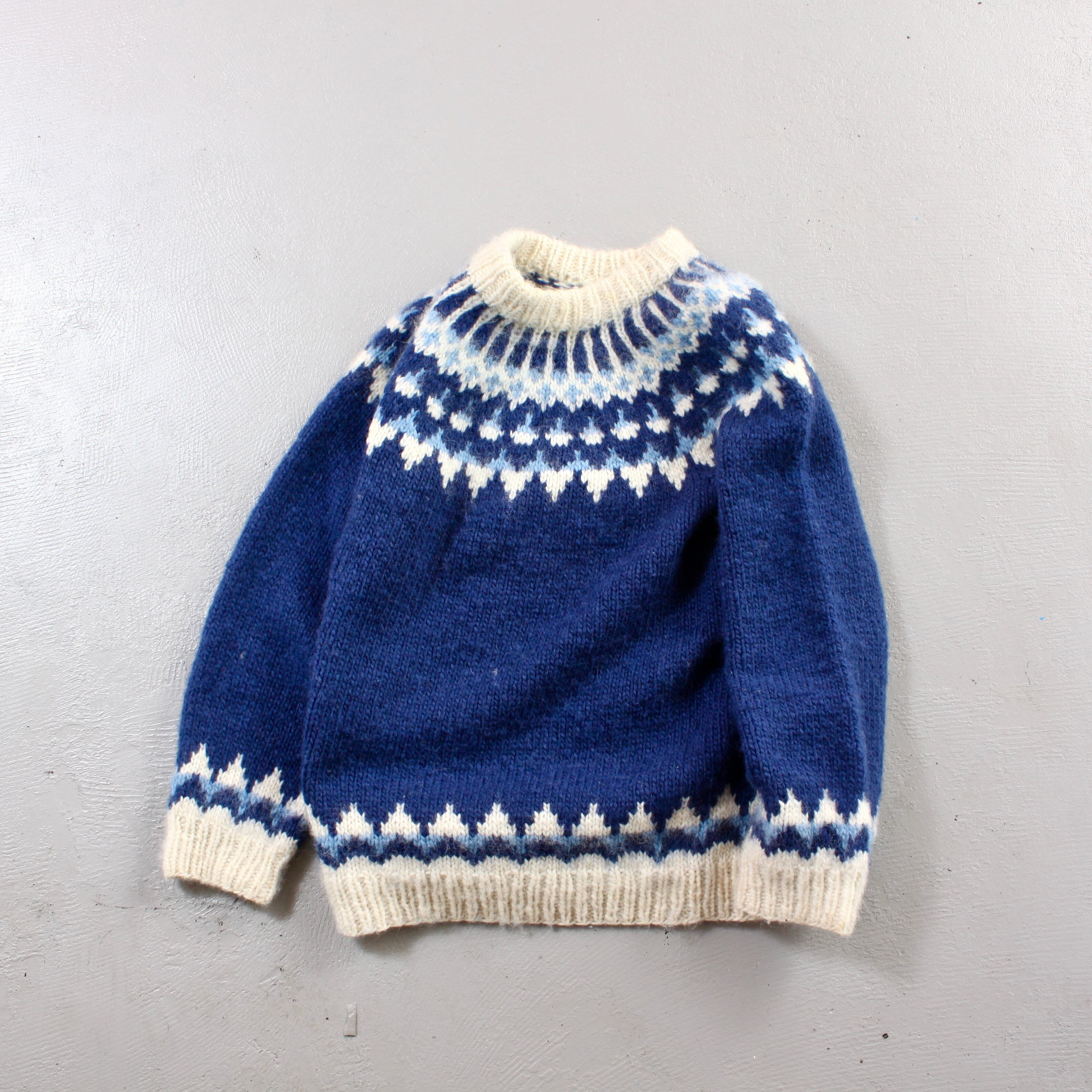 0592. Nordic hand knit sweater made in Denmark ブルー ハンドニット ...
