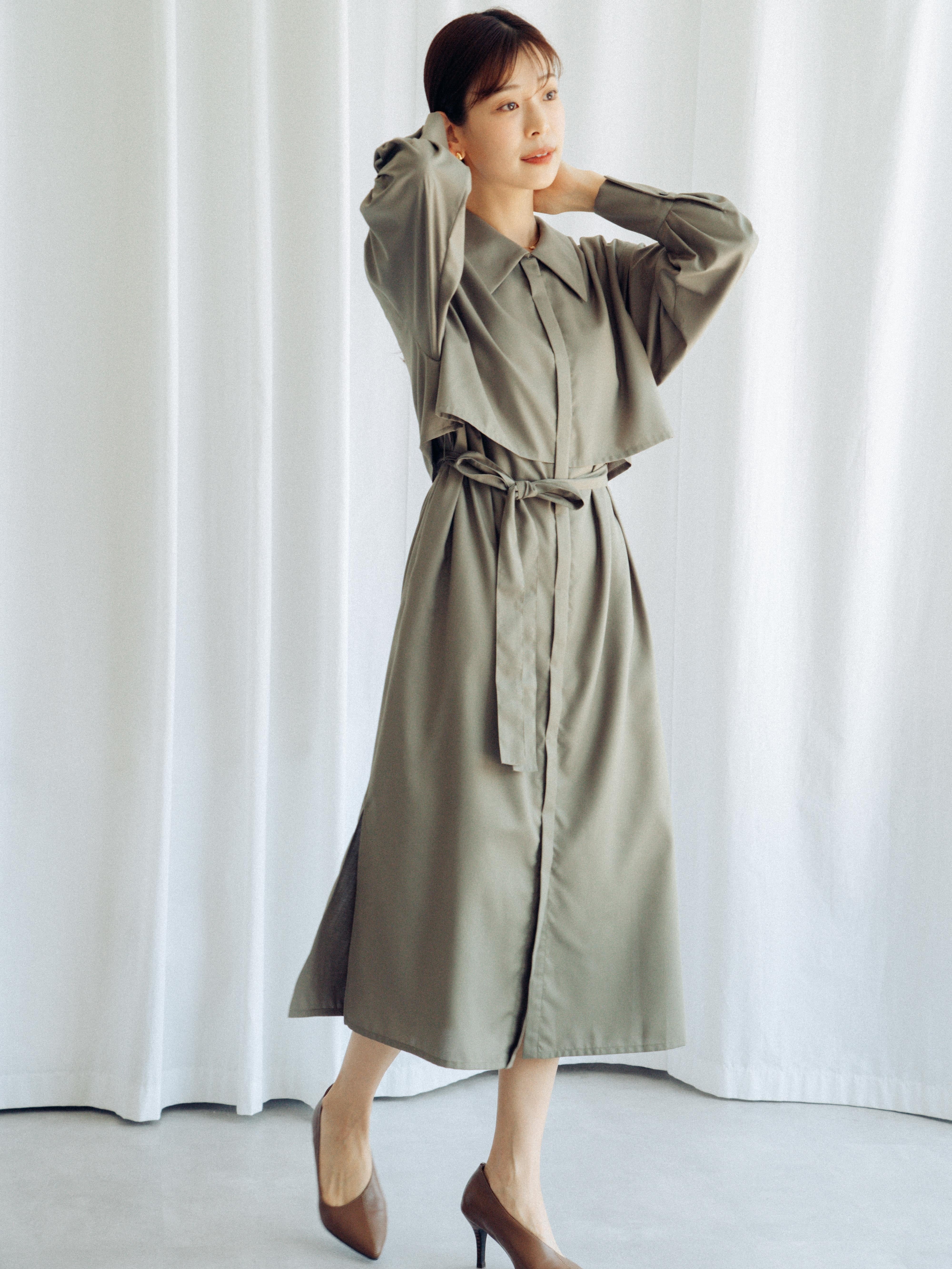 前比翼シャツワンピース(カーキ) | micofill