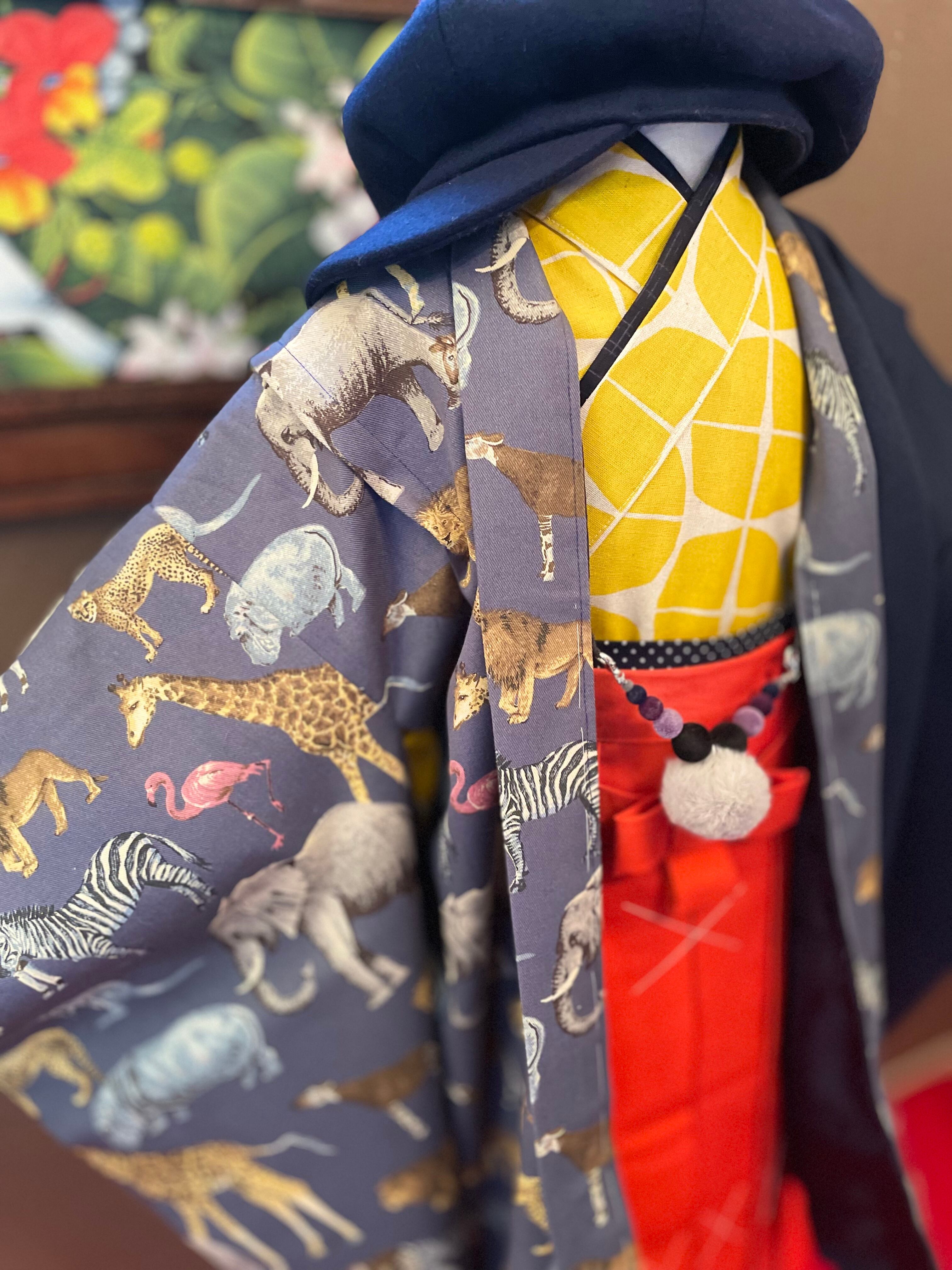 予約商品】zoo柄アシンメトリー羽織POP袴3点セット・SIZE110 七五三 予約商品】zoo柄アシンメトリー羽織POP袴3点セット・SIZE110 七五三