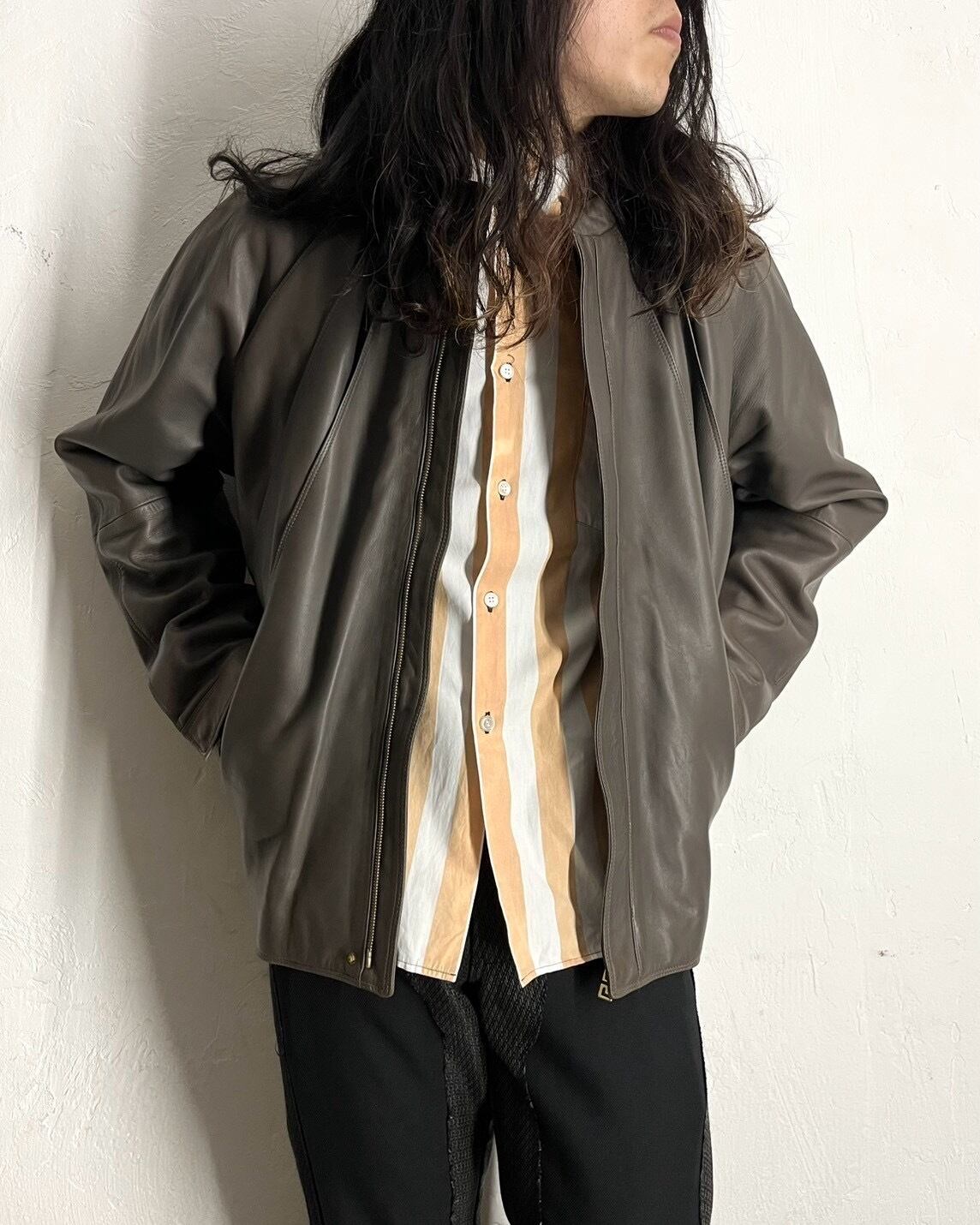 80s GIANNI VERSACE Tac Design Sheep Skin Leather Blouson ITALY製
