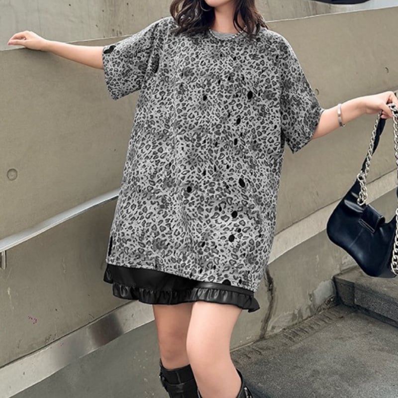 ダメージ加工 オーバーサイズ 半袖 Tシャツ 2color T0503