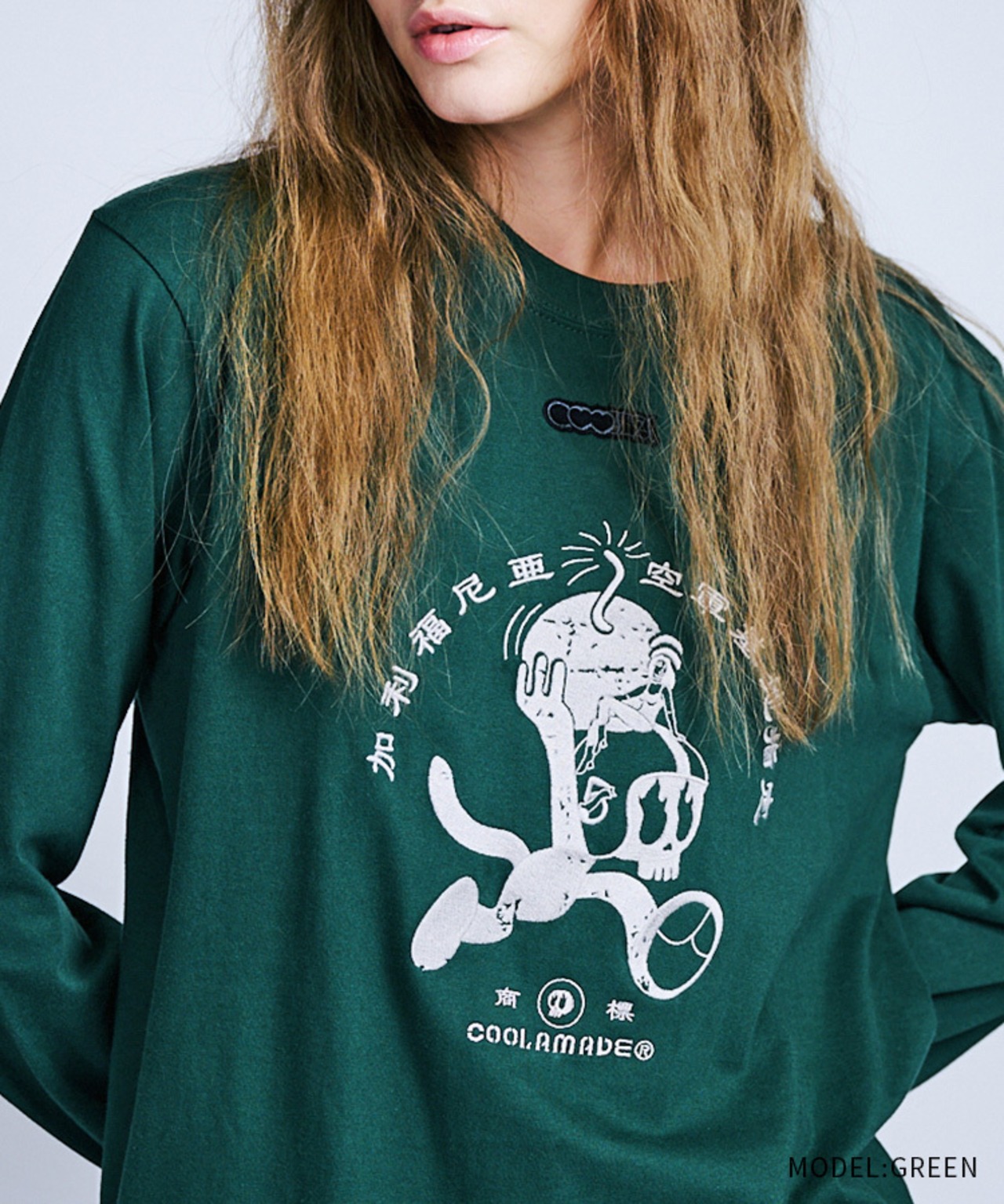 AFスカルエンブロイダリーL/SルーズTシャツ (GREEN)　CQ-47081