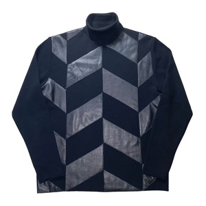 HUGO BOSS leather panel turtleneck sweater