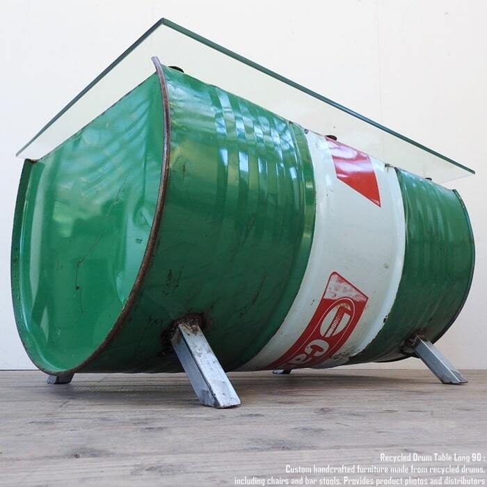 一点物ドラム缶をリメイクしたテーブル 90cm ロング ガラステーブル
