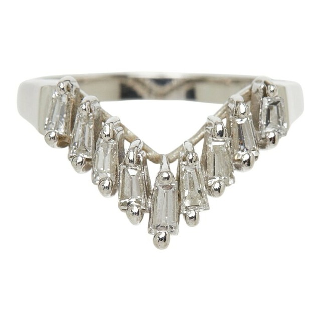 ダイヤモンド Pt850 プラチナ ダイヤ0.45ct V字リング リング 指輪 レディース 8.5号 中古