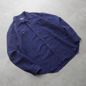 Polo by Ralph Lauren "BEACH CAMP" open collar L/S shirt Linen Silk navy [L] 古着