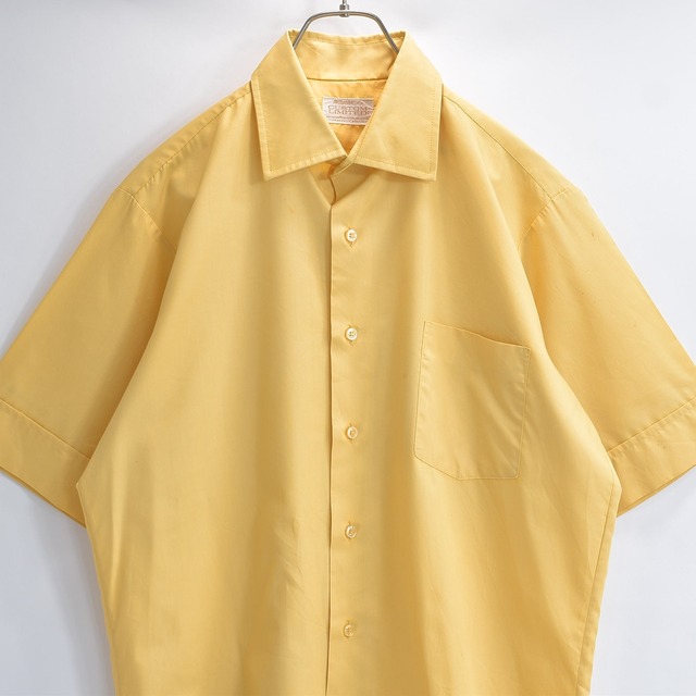 50s 60s USA製 Manhattan ユニオンメイド 無地 半袖シャツ 胸ポケット イエロー レトロ カジュアル USED ヴィンテージ ビンテージ 古着 メンズLサイズ相当