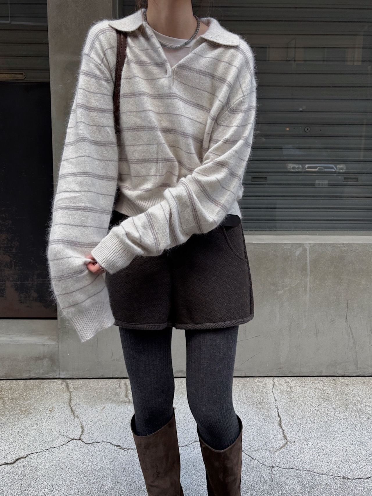 random border raccoon polo knit