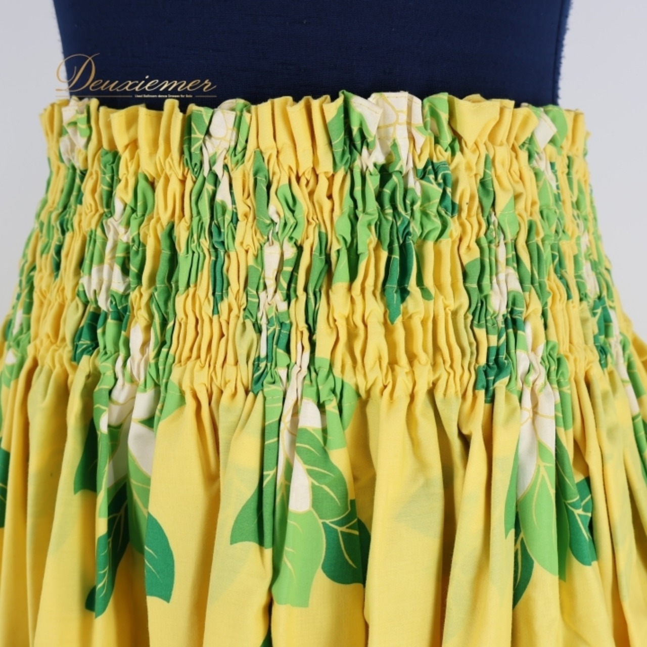 フラダンス 衣装 パウスカート イエロー系 トーチジンジャー シングル 花柄 ティアレ柄 黄 白 緑 明るい レッスン ハワイアン アロハ スカート 華やか TorchGinger かわいい ハワイアンプリント 練習 ホワイト系 グリーン系
