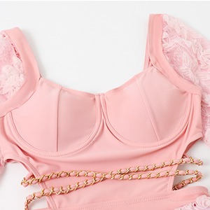 aystudio優雅な花柄透かし編みワンピース水着