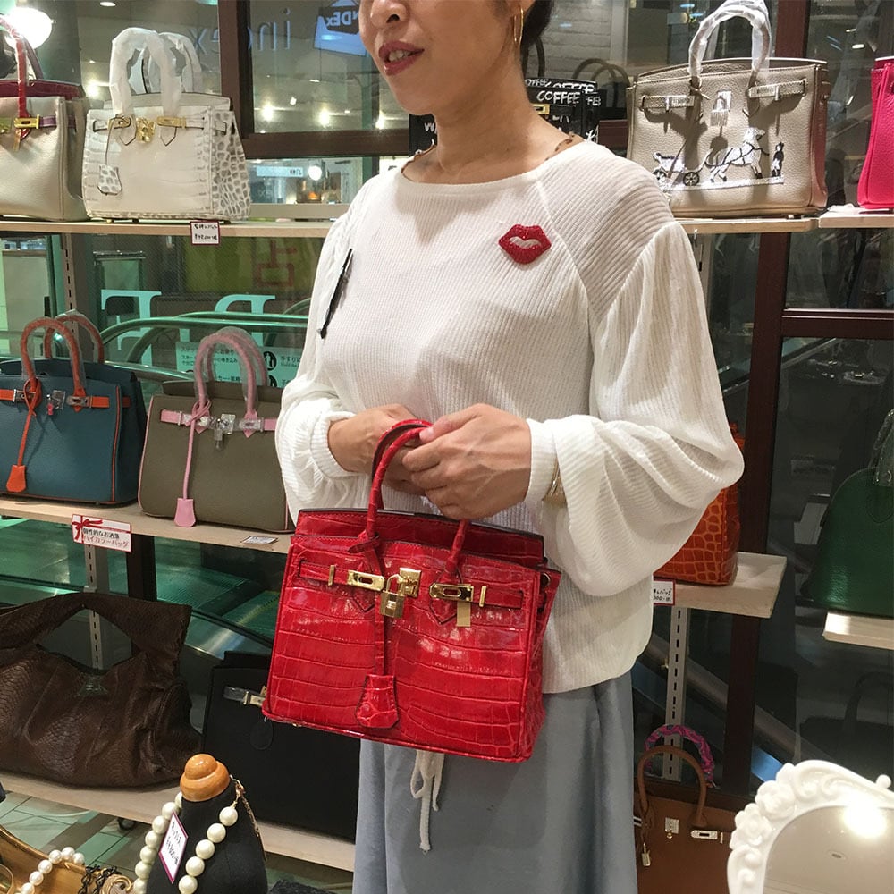 上質本革型押し バーキンタイプバッグ レッド 25cm | SKIPファッション