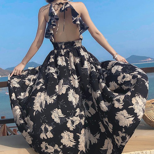 ワンピース ロング丈 レディース マキシ丈 背中開き Vネック シフォン ノースリーブ ビーチ ホルターネック ワンピース ロング丈 レディース マキシ丈 背中開き Vネック シフォン ノースリーブ