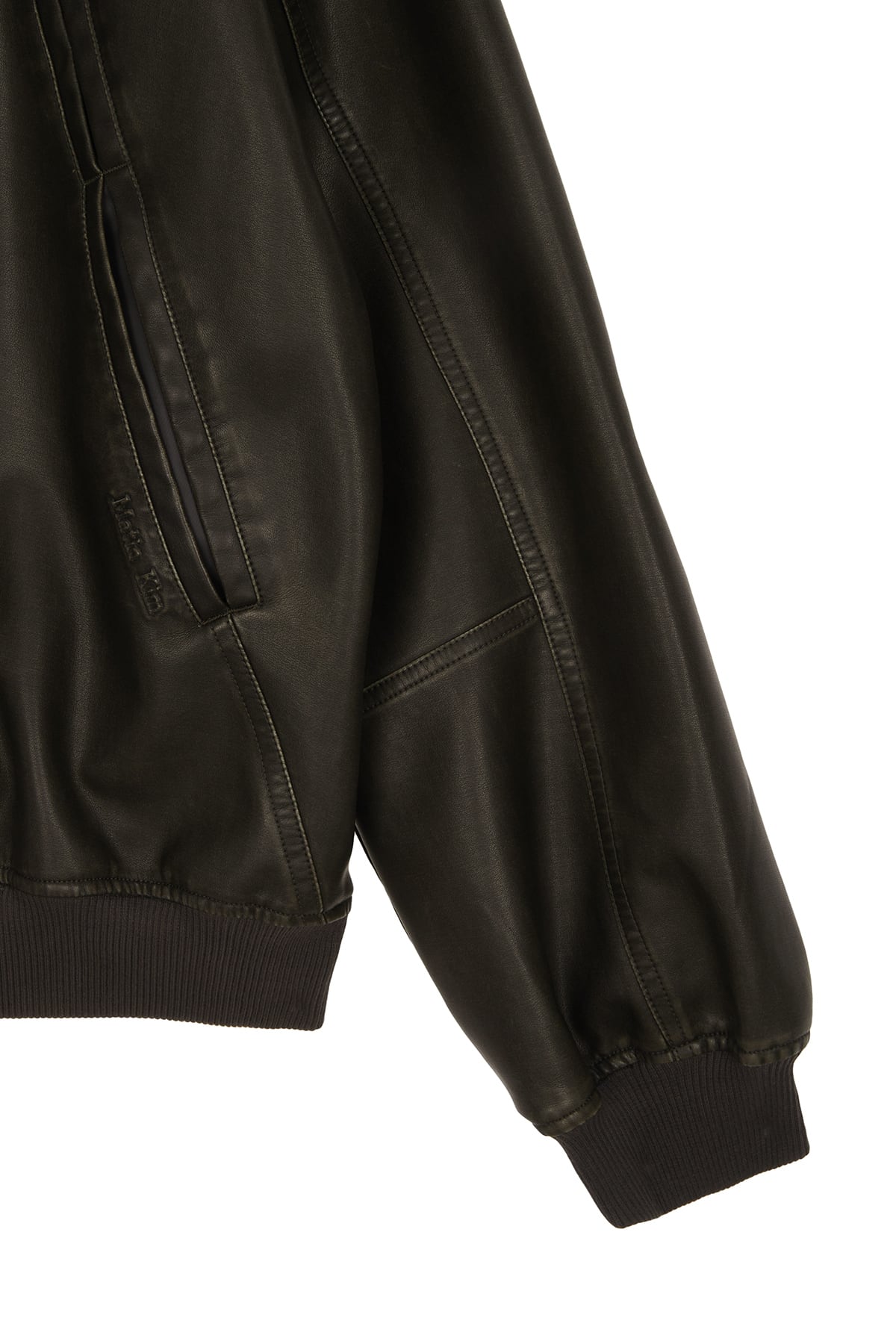 Matin Kim] BACK PRINTING WASHED LEATHER JUMPER IN KHAKI BROWN 正規