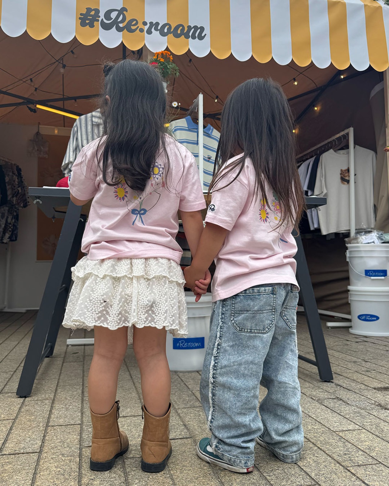 【mini】HAND DRAWN BOUQUET PRINT T-SHIRTS［RKC015］