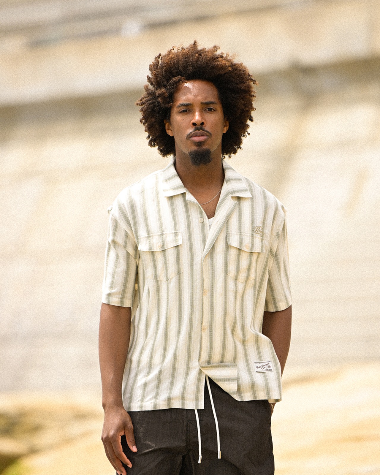 【#Re:room】NATIVE PATTERN STRIPE OPEN COLLAR SHIRT	［RES129］