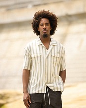 【#Re:room】NATIVE PATTERN STRIPE OPEN COLLAR SHIRT	［RES129］