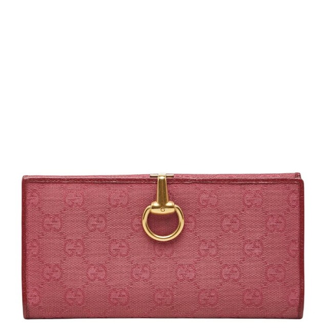 グッチ GGキャンバス 長財布 101602 ピンク レッド キャンバス レザー レディース GUCCI 【中古】