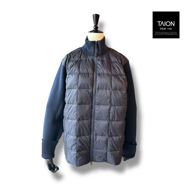 "UNISEX" HI NECK DOWN JACKET+SLEEVE KNIT-Navy【TAION】TAION-TAION-102WZSN ベーシック ハイネックWジップ ニットスリーブダウンジャケット