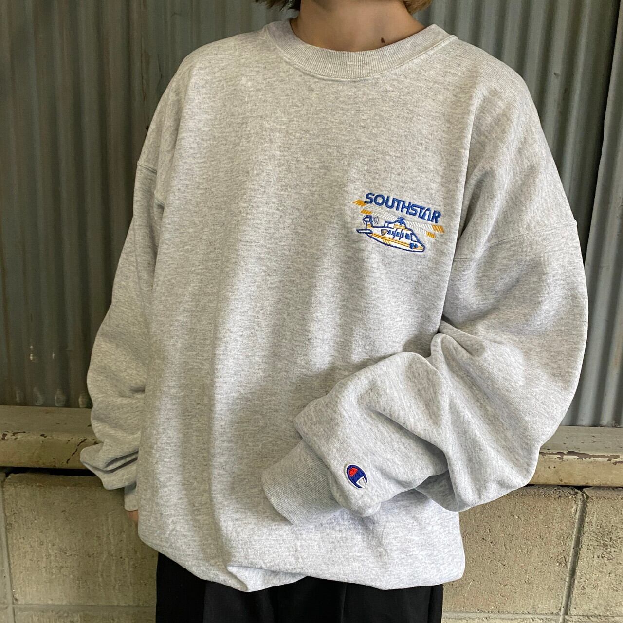 90年代 青タグ Champion チャンピオン ロゴ刺繍 スウェットシャツ メンズL 古着 90s ビンテージ ヴィンテージ 霜降り グレー  【スウェット】 | cave 古着屋【公式】古着通販サイト