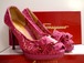 レア◆SalvatoreFerragamo サルヴァトーレフェラガモ ヴァラ レース刺繍デザイン ヒール パンプス 7C◆ 定番ヴァラから超レア刺繍モデル♪