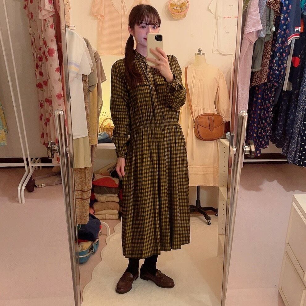 yellow black check one-piece