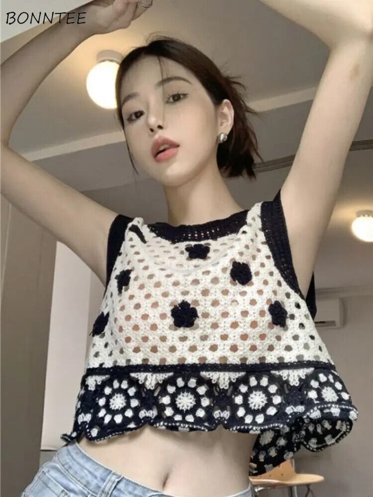 【新作】【送料無料】 ニットタンク女性中空アウトレトロ創造性人格通気性レディースエレガントホットスウィート韓国スタイルオールマッチ新イン 022560111325