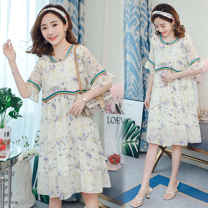 【新作】【送料無料】 妊婦ドレスマタニティウェアサマーウェアサマー半袖シフォンバージョンのロングドレス ショート ハーフスリーブ 夏物 AL expec364739527117