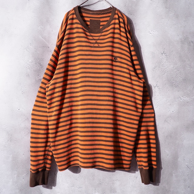 1990s ” Timberland ” Carrot orange × Brown Bi color border design long sleeve Tee