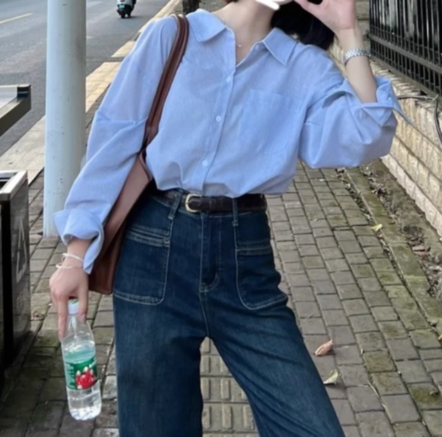 レディース トップス シャツ 長袖 襟付き オーバーサイズ  胸ポケット 前開き かわいい 大人可愛い シンプル カジュアル おしゃれ こなれ感 ラフ メンズライク マニッシュ ボーイッシュ ルーズ 存在感 ベーシック ナチュラル 無地 春 秋 デート お出かけ 旅行 公園 女子会 休日 ショッピング コンサート ライブ お花見 カフェ ランチ ピクニック 重ね着 楽ちん プレゼント プチプラ 普段使い 着回し レイヤード 清楚 インスタ映え M L XL 大きいサイズ ゆったり ゆる ブルー 春カラー