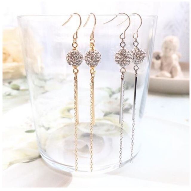 ジュエルボールハートチェーンフック型ピアス (保存袋付き)