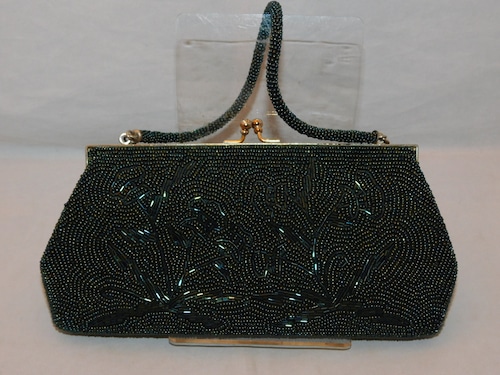 緑花模様ビーズビィンテージバック green color bead vintage bag (made in Japan)