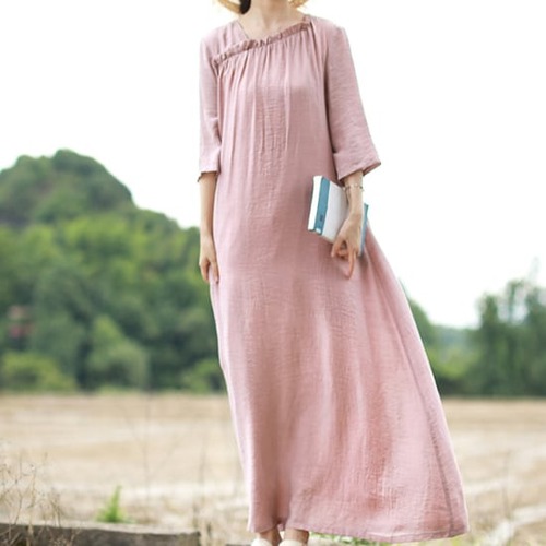 ワンピース レディース トップス ワンピ オールインワン コットン コットンワンピ ロング丈 大きいサイズ ゆったり 夏 七分袖 無地 レディース ワンピース ゆったり 大きいサイズ ワンピ 夏