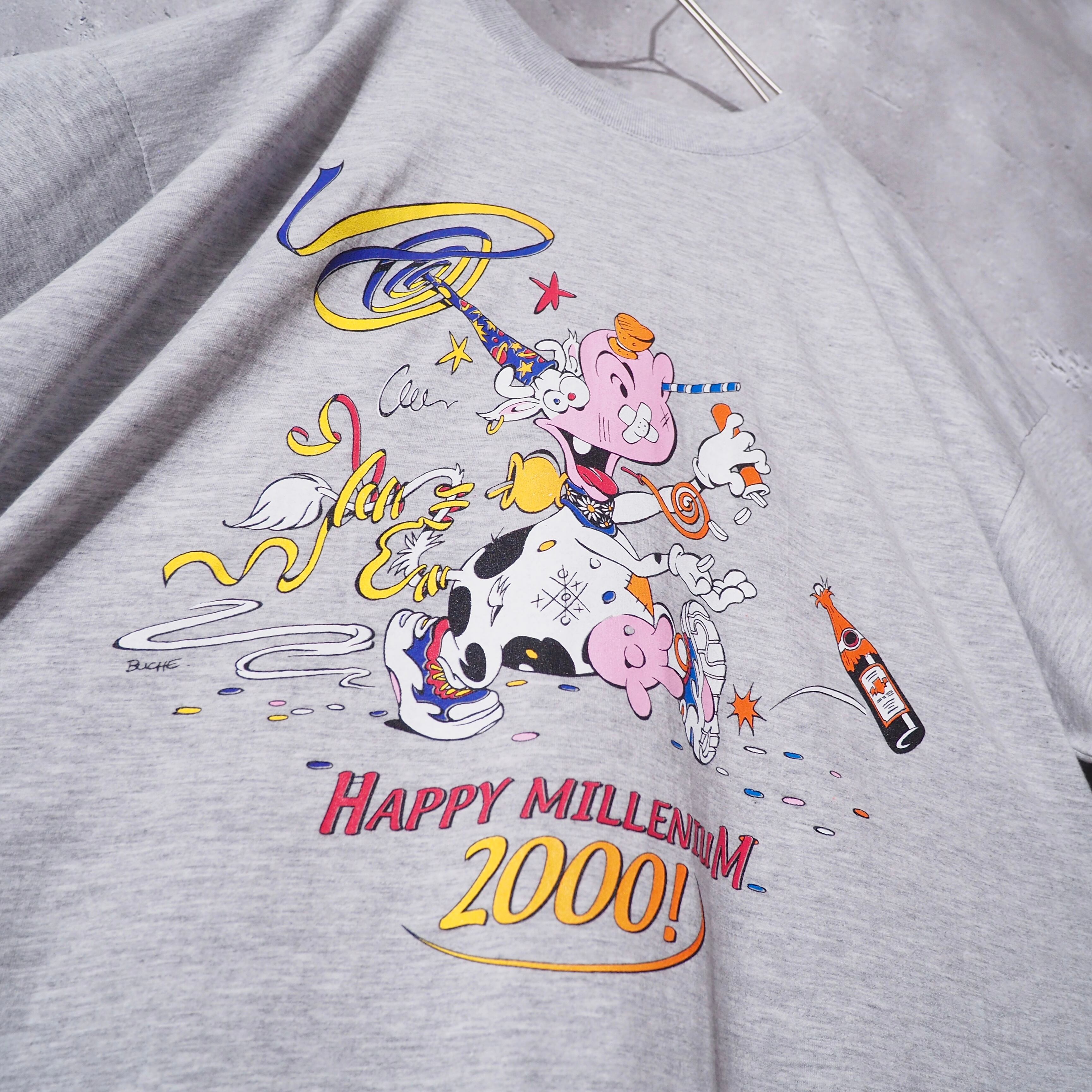 " Happy Millennium 2000!" Animal printed SS Tee