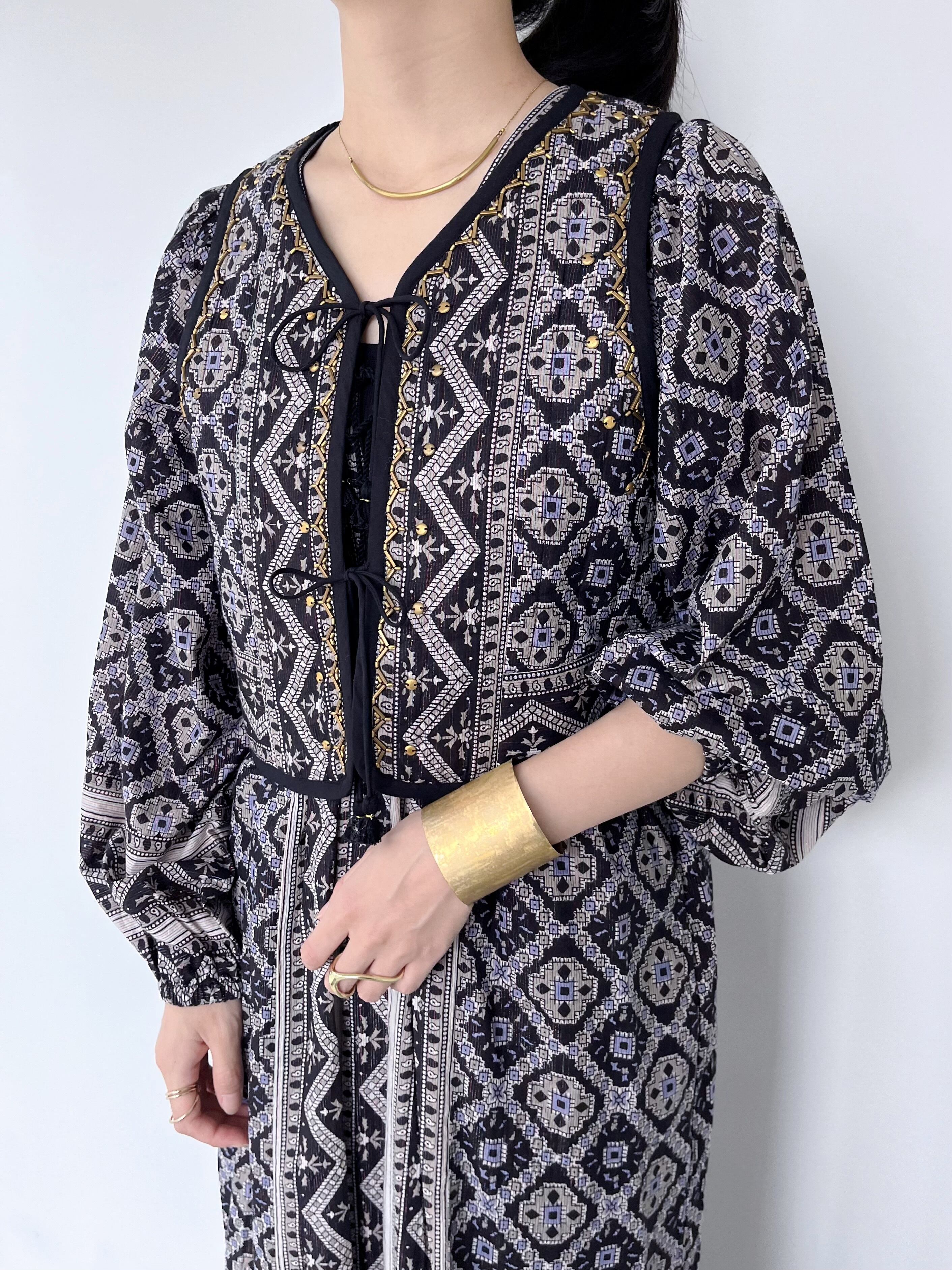 Sara Mallika Kareena Square Print Beads Gilet | KOKO