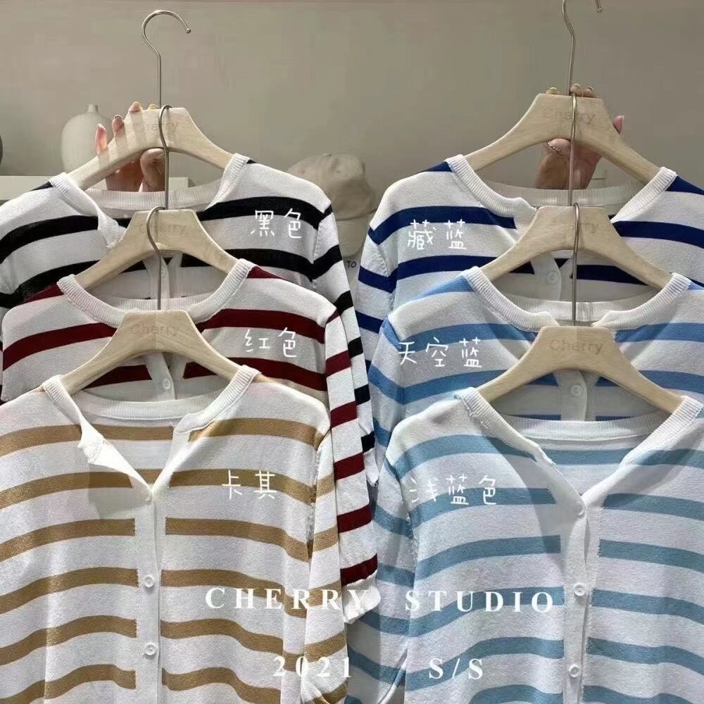 ボーダー5部袖カーディガン　AJ111-721